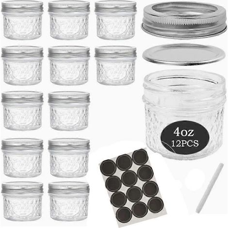 Set mit 12 Einmachgläsern (120 ml) mit luftdichten Deckeln, kleine Einmachgläser mit weiter Öffnung, Mini-Vorratsgläser für die Küche (1/5)