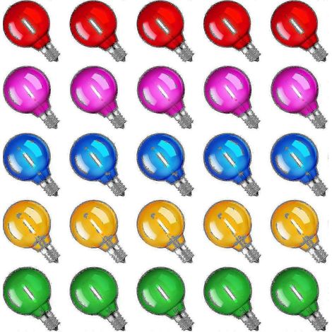 Packung mit 25 mehrfarbigen G40 LED-Weihnachtslampen, UL-geprüft, 1 W, E12/C7-Sockel, bruchsicherer Kunststoffkugel, Edison-Stil. (1/5)