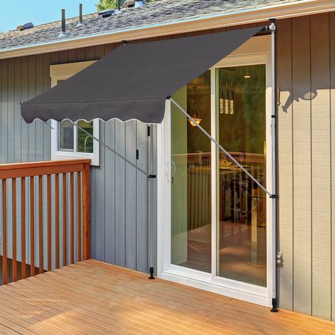 Outsunny Klemmmarkise mit Handkurbel höhenverstellbar Gelenkarmmarkise schmutzabweisend, witterungsbeständig Balkonmarkise 150cm breit Terrassenmarkise für Terrasse Balkon Veranda Grau