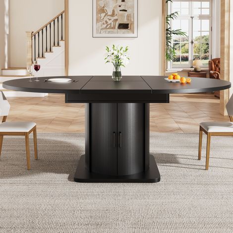 Table à manger - Extensible Ronde à ovale - 118-158x118x76 cm - Tiroirs, 4-6 personnes - Noir (1/5)