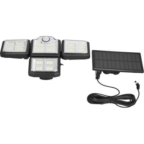 Lampes solaires d'extérieur étanches IP65, 198 LED, détecteur de mouvement, 4 têtes orientables (1/5)