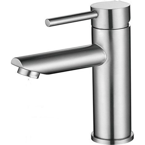 Robinet Lave Main Eau Froide avec Bec Hauteur 17 cm, Robinet Lavabo Eau Froide pour WC, Mitigeur Eau-Froide Uniquement en Acier Inox pour Salle de Bain(tube non inclus) (1/5)
