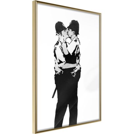 Affiche Murale Encadrée "Banksy Kissing Coppers I" 40 x 60 cm Or (1/2)