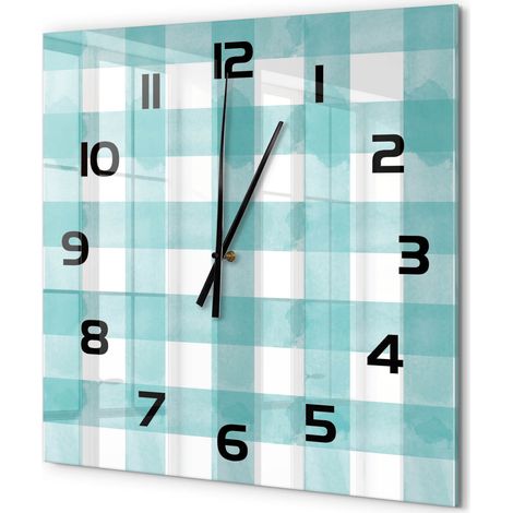 Grande Horloge Murale Carrée Silencieuse Verre Trempé Décoration Maison Moderne Grille bleue 60x60 cm (1/5)