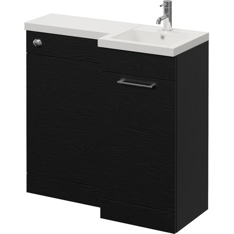 Napoli 390 Nero Oak 900mm Single Door Vanity Unit Toilet Suite with Right Hand Square Lucia Basin - 900mm - Chrome 160mm HandleWithout Kingston Toilet Pan
