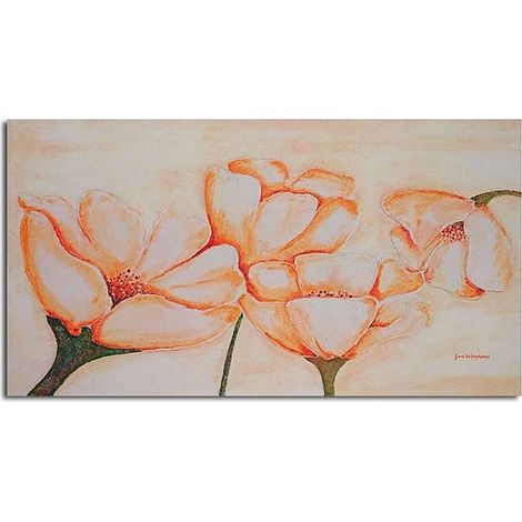 Tableau bois lumineux fleurs orange - 70 x 50 cm (1/4)