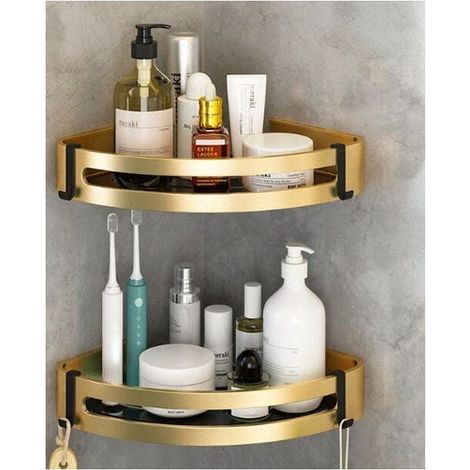 Ensemble de 2 paniers de douche d'angle, étagère de salle de bain sans perçage, panier de rangement triangulaire en acier inoxydable
