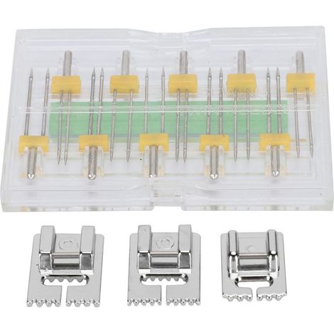 Pied presseur aiguilles jumelles multi tailles mélangées outils machine à coudre domestique avec boîte plastique (1/5)