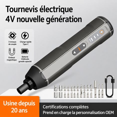Tournevis électrique rechargeable 25 pièces, poignée droite, rotation réversible, 21 × 5,5 × 13,5 cm, 800 g – Livraison gratuite (1/5)