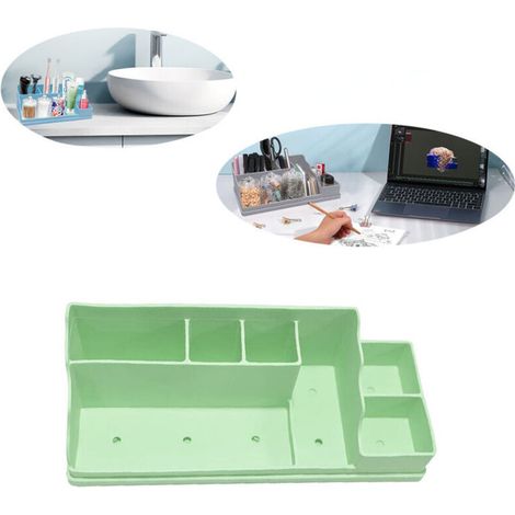 Plateau de rangement de bureau, grande capacité, dimensions 350 x 140 x 110 mm, design compact et durable, parfait pour la salle de bain et le bureau, vert (1/4)