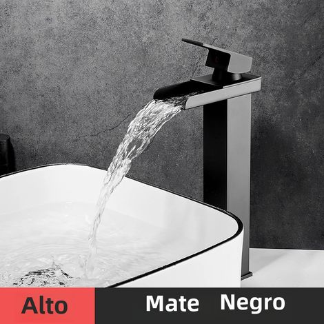 Robinet d'eau chaude et froide moderne en acier inoxydable, style C noir (long), à poignée unique. (1/2)