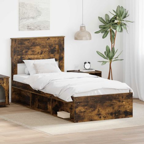 vidaXL Bettrahmen Geräucherte Eiche 100 x 200 cm Massives Kiefernholz (1/5)