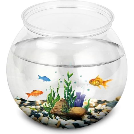 Bocal Poisson Plastique Transparent - 1 Unité - Style Tambour Rond - Résistant Incassable - Pour Betta Et Plante - Décoration Intérieur (1/5)