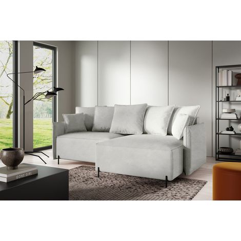 Ecksofa Schlafsofa BETTO Stoff Now or Never Hellgrau Ottomane Rechts (1/4)