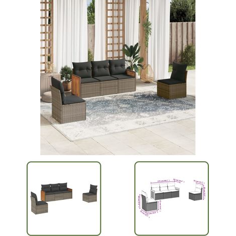 The Living Store 5-tlg. Garten-Sofagarnitur mit Kissen Grau Poly Rattan - Gartensofas - Outdoor Möbel - Gartenmöbelset - Lounge Set - Rattan Gartenmöbel (1/3)