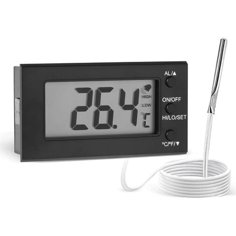 Termómetro digital para horno (-58 °F a 572 °F/-50 °C a 300 °C) con sonda, alarma de temperatura alta y baja, pantalla LCD, Celsius/Fahrenheit (negro) (1/5)