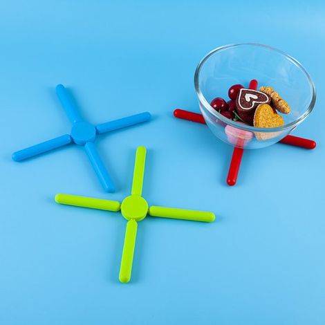 Juego de 3 posavasos plegables de silicona en forma de X，resistentes al calor y antideslizantes，en colores vibrantes (1/2)
