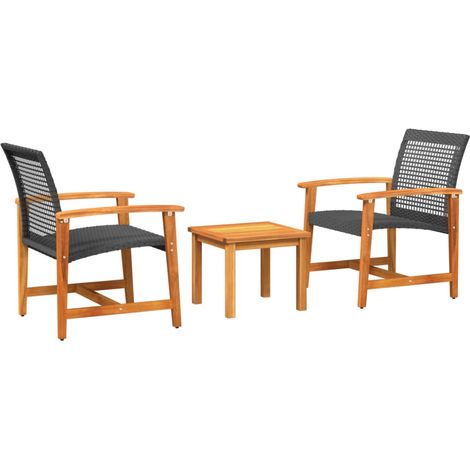 Ensemble de bistro 3 pcs noir résine tressée et bois d'acacia CFW48481 (1/5)