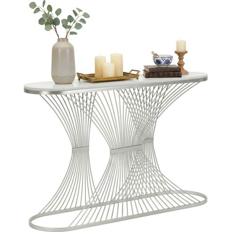 Dmora - Consolle RioDoce, Tavolo multiuso, Mobiletto d'appoggio, Scrivania da corridoio, 120x35 h79 cm, Argento