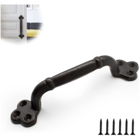 Poignée de porte coulissante en fonte – Finition mate vintage – Installation facile avec vis – Longueur 220 mm pour portes d'armoires et granges (1/5)