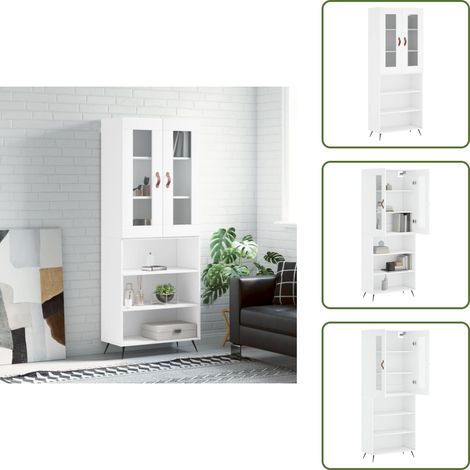 Buffet haut Blanc 69,5x34x180 cm Bois d'ingénierie - Buffet Design Moderne - Meuble Rangement Cuisine - Armoire Blanche - Commode Élégante - Étagère Ouverte (1/5)
