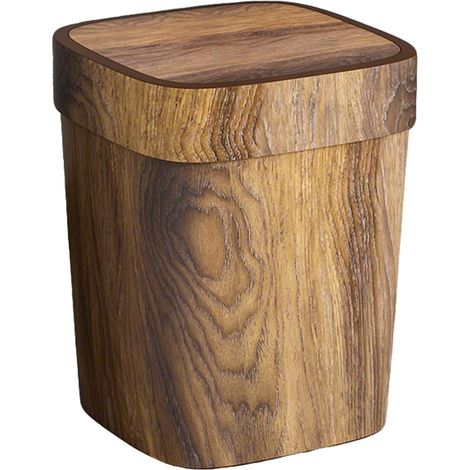 Poubelle de salle bain rectangulaire en bois , résistante aux odeurs , 12 l , avec couvercle à charn