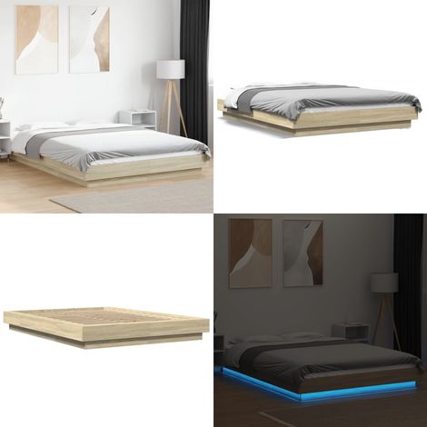 Bettgestell mit LED Sonoma-Eiche 140x200 cm Holzwerkstoff - Bettesrahmen - Holzbettfundament - LED-Bettgestell - Schlafzimmermöbel - Doppelbett - Home & Living (1/5)