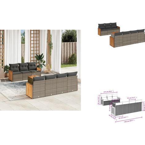 8-tlg. Garten-Sofagarnitur mit Kissen Grau Poly Rattan - Gartenmöbel - Sofasatz - PE-Rattan - Outdoor Möbel - Balkonmöbel (1/3)