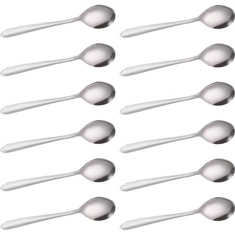 Ensemble de 12 cuillères de table en acier inoxydable, pour la maison, la cuisine et le restaurant. Compatibles lave-vaisselle, finition polie miroir. (1/5)