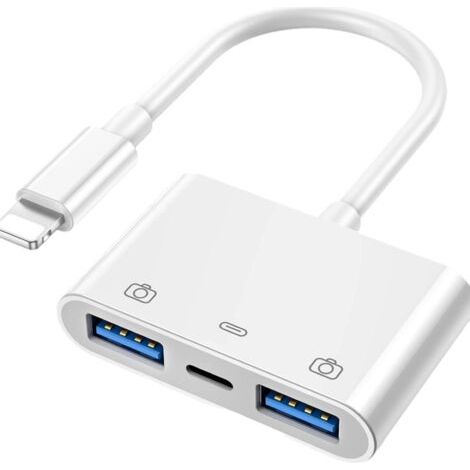 Adaptateur USB vers Chargeur Cable USB A Prise Camera OTG 3.0 iPhone Jack Charger pour 14 13 12 11 Pro Max 7 8 Plus X Se XS XR Ipad Air Tablette Cle (1/5)