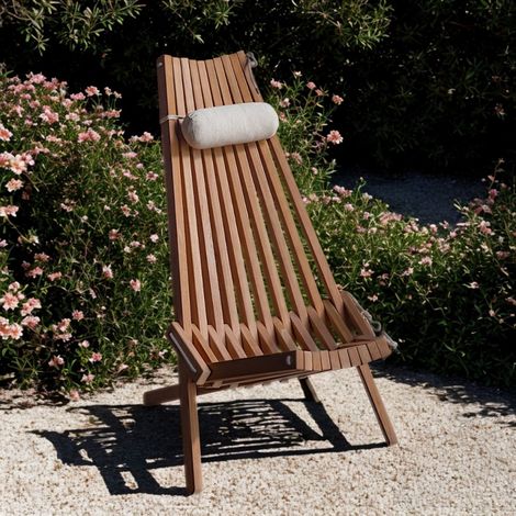 Silla de jardín de teca con cojín reposacabezas blanco Relax