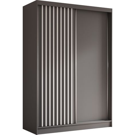 AX LIVING Cabinio Kleiderschrank 150 Breite – Grau mit Weißen Lamellen