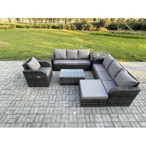 Fimous 8 places Ensemble de canapés en rotin avec Canapé 3 places Chaise inclinable Canapé 3 places Grand tabouret Table d'appoint Gris foncé mixte (1/5)