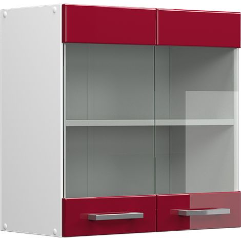 Pensile universale R-Line, Bordeaux lucido, 60 cm con ante in vetro, Vicco