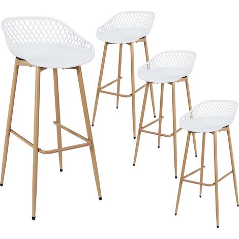 Altobuy – Lot de 4 tabourets de bar blancs – Piétement métal – Coque polypropylène – Hauteur d'assise 76 cm – Dimensions 45,5 x 47,6 x H88 cm (1/5)