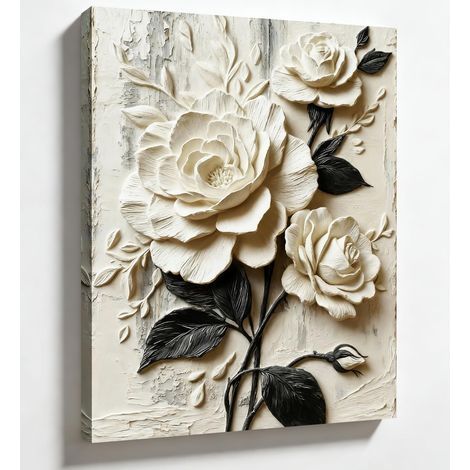 Tableau d‘Art Rose 3D sur Toile - 30x40cm avec Cadre, Déco Florale Romantique pour Chambre, Salon ou Cadeau (1/5)