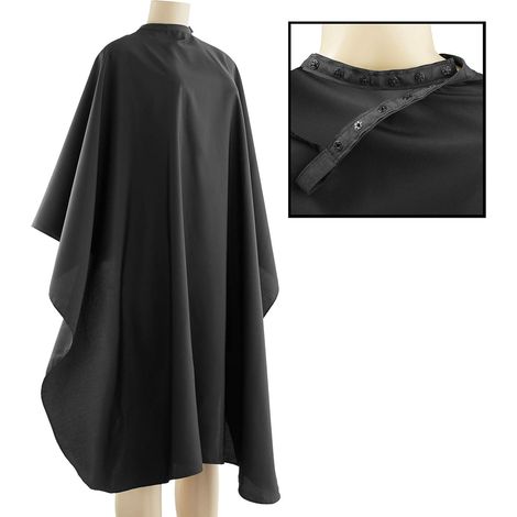 1 Capa de peluquería de nailon, cierre de broche, presilla para colgar, color negro, para salón profesional. (1/5)