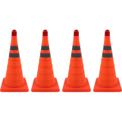 45 cm große, faltbare, retroreflektierende orangefarbene Baustellenkegel mit LED-Beleuchtung, 4er-Set, für mehr Sicherheit im Straßenverkehr und beim Parken. (1/5)