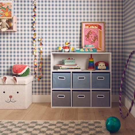 Libreria per bambini con 6 cestini in velluto