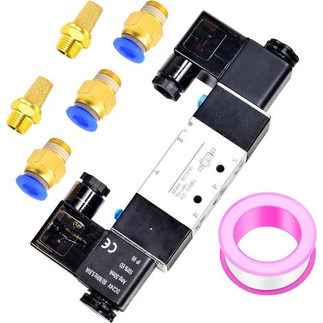 1/4" BSP 24V Electrovanne électrique pilotée à double bobine avec connexion 2 positions 5 voies (4V220-08) (1/5)
