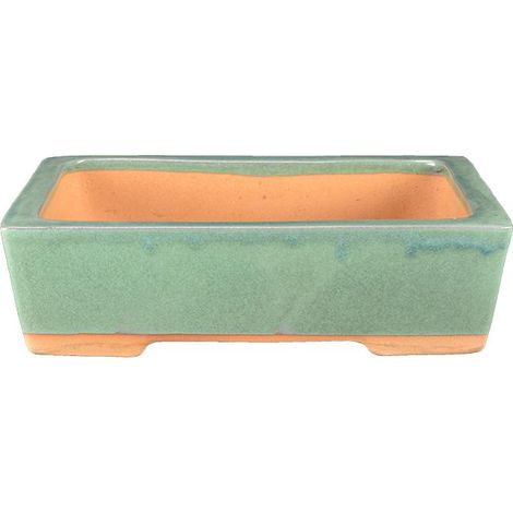 Vaso per bonsai rettangolare in gres smaltato verde 28,5x19x7,5 cm - BJA20
