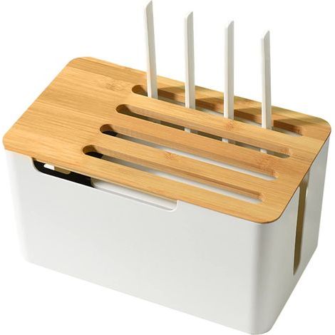 Kabelmanagementbox mit Deckel, 31 x 18 x 16,5 cm, Schreibtisch-Kabelorganizer, kleine Kabelbox, Kabelmanagement-Steckdosenleiste für USB- und TV-Kabel, Router (1/5)