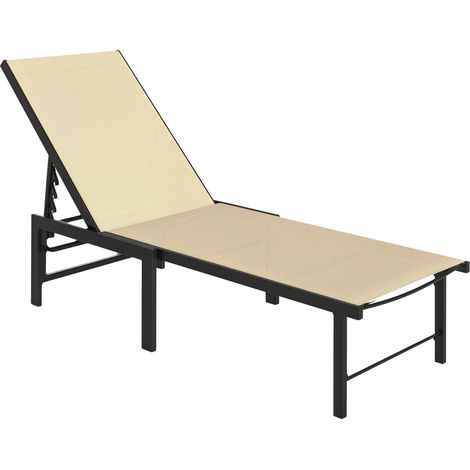 Outsunny tumbona reclinable, tumbona jardín exterior con respaldo ajustable en 4 niveles, carga 120 kg, para terraza, balcón, 166x60x84 cm, caqui