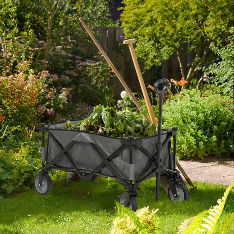 Carrello da giardino pieghevole con telone removibile, manico telescopico, inclinazione regolabile, 5 sacchi, 108 x 55 x 93 cm, grigio scuro