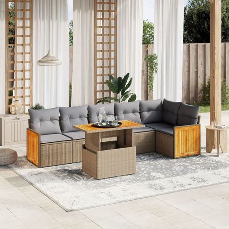 Set sofás de jardín 7 piezas y cojines ratán sintético beige vidaXL (1/3)