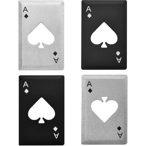 Set mit 4 Flaschenöffnern in Form von Pokerkarten, Flaschenöffner aus schwarzem und silbernem Edelstahl, kreative Baraccessoires (1/4)