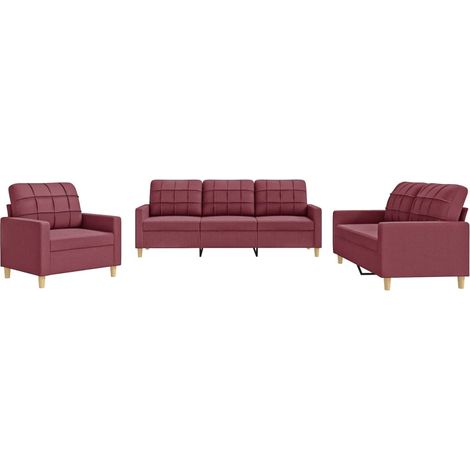Maison Exclusive - Set di Divani 3 pz con Cuscini Rosso Vino in Tessuto