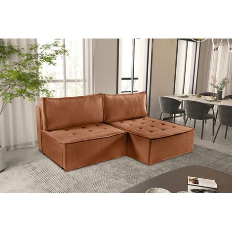 Ecksofa Schlafsofa AMALIA Stoff Raven Rostbraun Ottomane Rechts (1/5)
