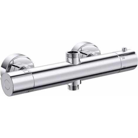 Thermostat-Brausebatterie, zylindrischer Thermostat-Brausehahn mit zwei Ausgängen, oberer G3/4 BSP (26,4 mm) + unterer G1/2 BSP (21 mm), Silber
