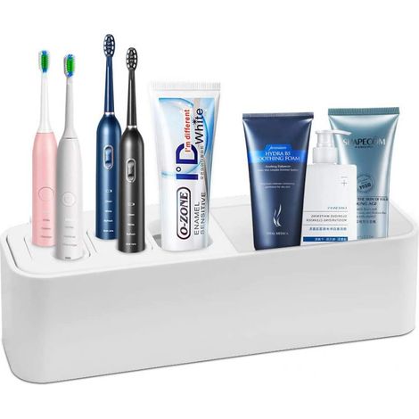 Support Pour Brosse À Dents - Porte-Brosse Salle De Bain Avec Compartiments Et Ventilation - 4 Emplacements Brosse 2 Emplacements Dentifrice - 1 Pièce (1/5)